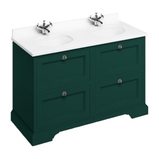 Burlington Vanity Unit with Minerva Worktop, 130cm with Drawers & 2 Basins